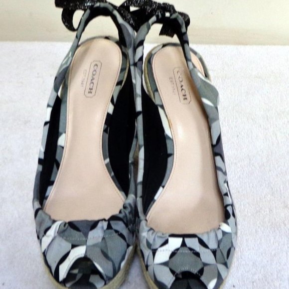 COACH MARITZA BLACK/WHITE WEDGES SANDALS SZ 8.5B - Picture 5 of 11